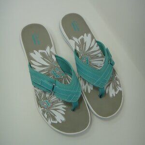 Clarks Collection BREEZE SEA Thong Sandal Green sz 11 Adjustable Shoe Flip Flop